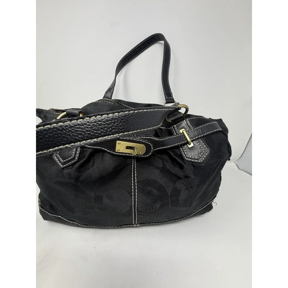 Y2K Coach Signature Black Jacquard Leather Trim Satchel Shoulder Bag